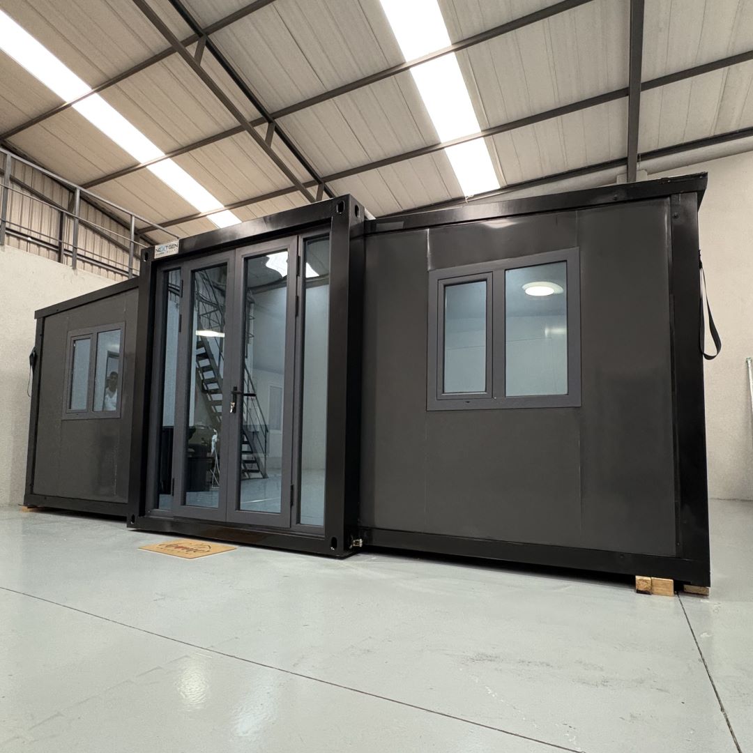 Expandable Container House Exterior Black & Grey Square